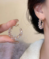 Modern Gold Copper Overgild Zircon Hoop Earrings